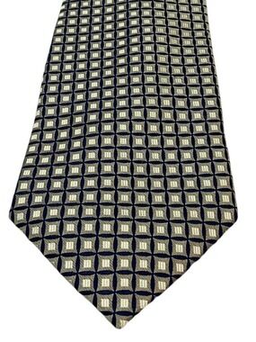 Valerio Garati Handmade Pure Silk Geometric Tie Blue Gold 58”